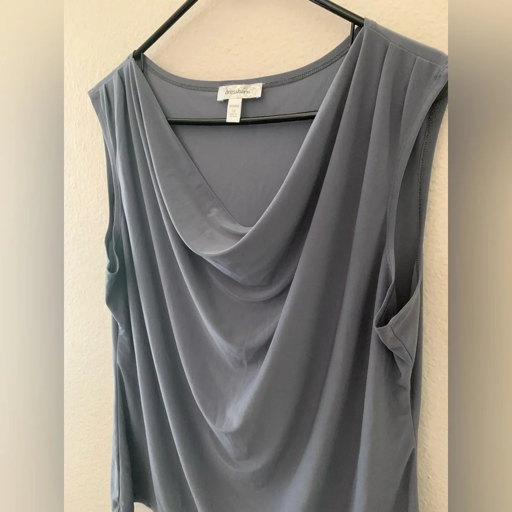 Dress barn  Slate Blue gray Draped Cowl Neck Sleeveless blouse - Picture 7 of 8